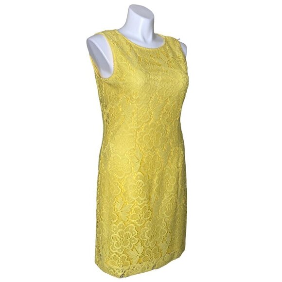 New York & Company Yellow Floral Lace Sheath Dress, Sleeveless Women's Size 14 - Picture 4 of 10